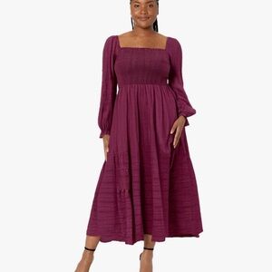 Elegant Wine Red Long Sleeve Dress